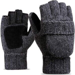 Half-Finger Flip Cover Gloves Wool Blend Knitted Winter Warm Gloves Men Women